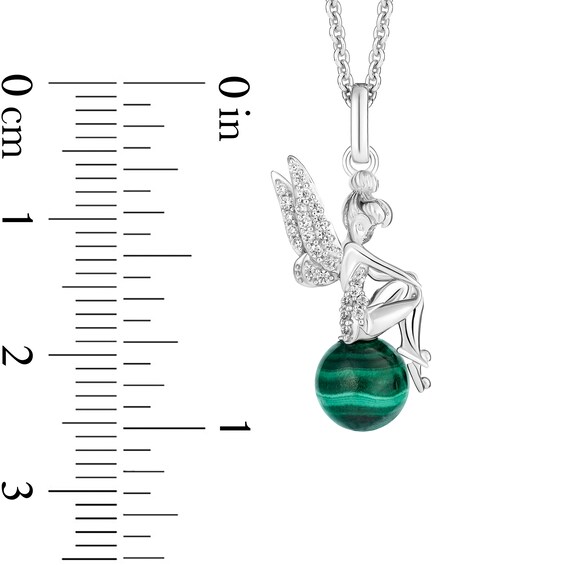 Enchanted Disney Tinker Bell Malachite and 1/10 CT. T.w. Diamond Pendant in Sterling Silver - 19"