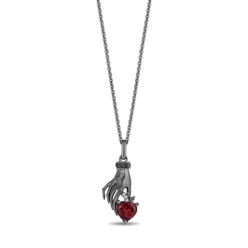 Main Image 1 of Enchanted Disney Villains Evil Queen Heart-Shaped Garnet and Diamond Poisoned Apple Pendant in Black Sterling Silver