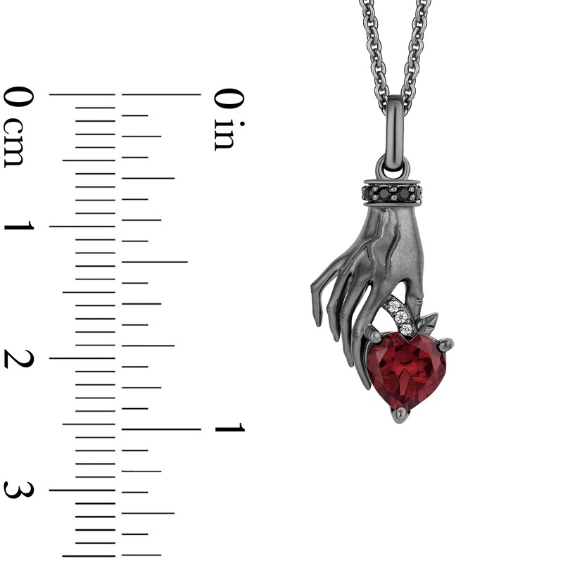 Main Image 3 of Enchanted Disney Villains Evil Queen Heart-Shaped Garnet and Diamond Poisoned Apple Pendant in Black Sterling Silver