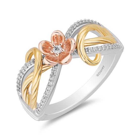 Enchanted Disney Rapunzel 1/8 CT. T.w. Diamond Floral Ring in Sterling Silver and 10K Two-Tone Gold (I/I2)