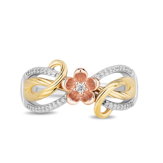 Enchanted Disney Rapunzel 1/8 CT. T.w. Diamond Floral Ring in Sterling Silver and 10K Two-Tone Gold (I/I2)