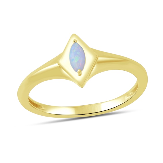 Marquise-Shaped Lab-Created Opal Solitaire Ring in Sterling Silver with 24K Gold Vermeil