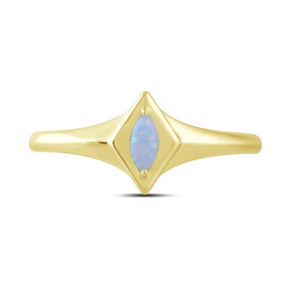 Marquise-Shaped Lab-Created Opal Solitaire Ring in Sterling Silver with 24K Gold Vermeil