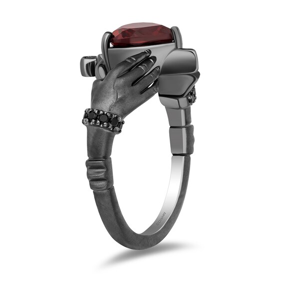 Enchanted Disney Villains Evil Queen Heart-Shaped Garnet and 1/10 CT. T.w. Diamond Hands Ring in Black Sterling Silver