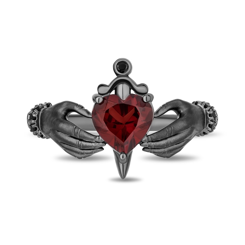 Main Image 4 of Enchanted Disney Villains Evil Queen Heart-Shaped Garnet and 1/10 CT. T.W. Diamond Hands Ring in Black Sterling Silver