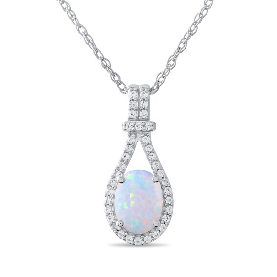 Oval Lab-Created Opal and White Lab-Created Sapphire Pendant, Ring, Earrings and Bolo Bracelet Set in Sterling Silver