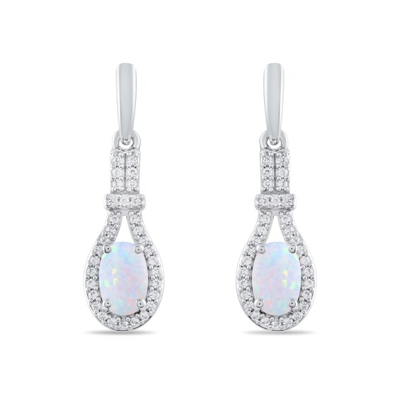 Oval Lab-Created Opal and White Lab-Created Sapphire Pendant, Ring, Earrings and Bolo Bracelet Set in Sterling Silver
