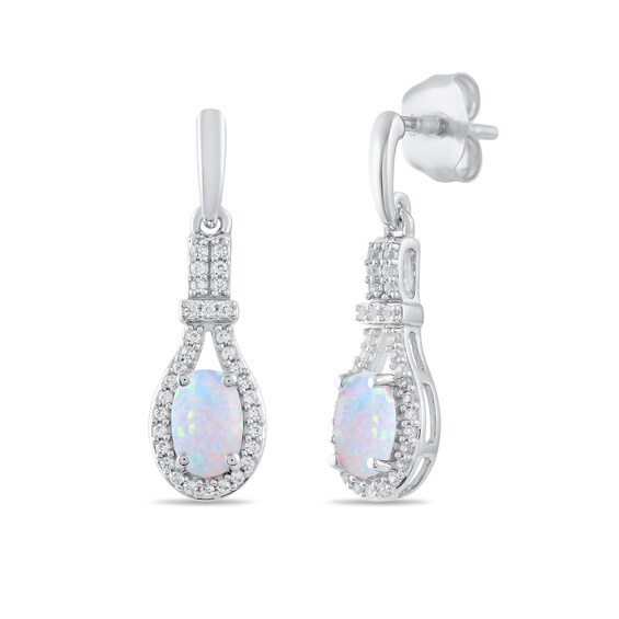 Oval Lab-Created Opal and White Lab-Created Sapphire Pendant, Ring, Earrings and Bolo Bracelet Set in Sterling Silver