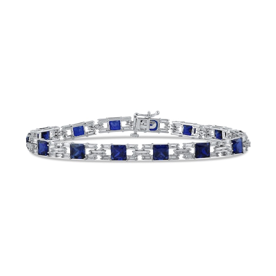 5.0mm Princess-Cut Blue and White Lab-Created Sapphire Link Bracelet in Sterling Silver - 7.5â