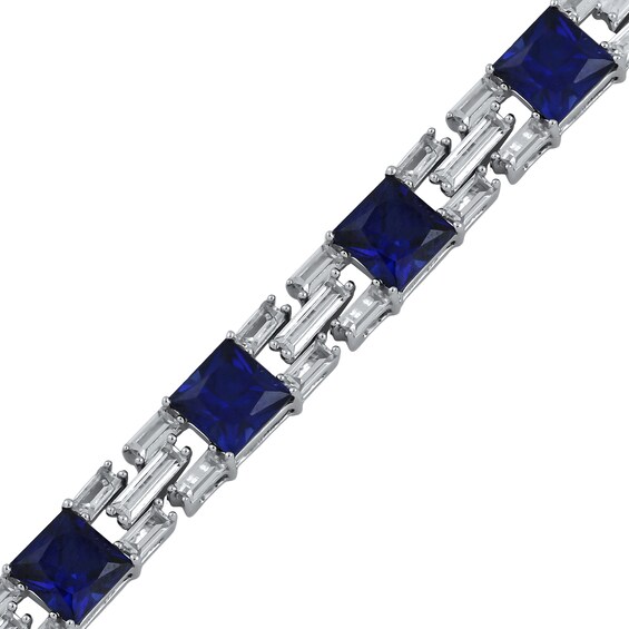 5.0mm Princess-Cut Blue and White Lab-Created Sapphire Link Bracelet in Sterling Silver - 7.5â