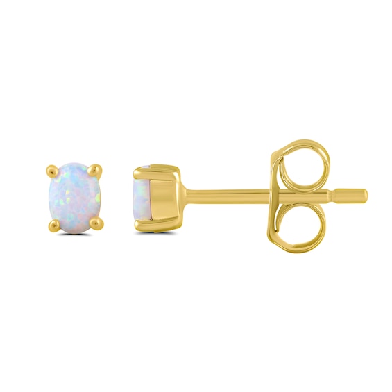 Oval Lab-Created Opal Solitaire Stud Earrings in Sterling Silver with 24K Gold Vermeil