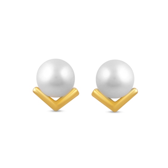 Freshwater Cultured Pearl Solitaire V-Frame Stud Earrings in Sterling Silver with 24K Gold Vermeil