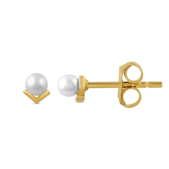 Freshwater Cultured Pearl Solitaire V-Frame Stud Earrings in Sterling Silver with 24K Gold Vermeil