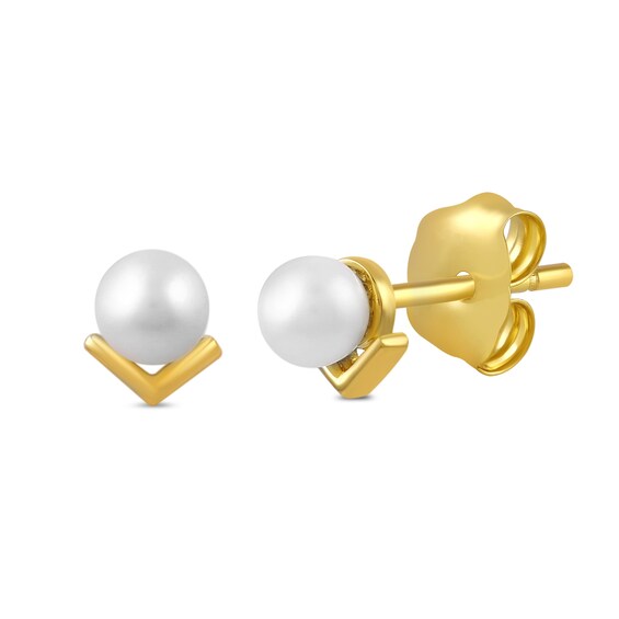 Freshwater Cultured Pearl Solitaire V-Frame Stud Earrings in Sterling Silver with 24K Gold Vermeil