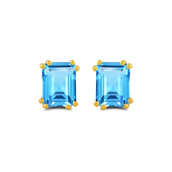 Emerald-Cut Swiss Blue Topaz Solitaire Stud Earrings in Sterling Silver with 24K Gold Vermeil
