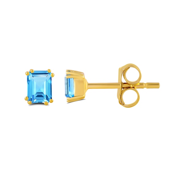 Emerald-Cut Swiss Blue Topaz Solitaire Stud Earrings in Sterling Silver with 24K Gold Vermeil