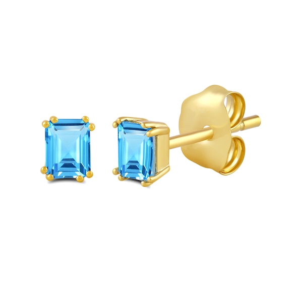 Emerald-Cut Swiss Blue Topaz Solitaire Stud Earrings in Sterling Silver with 24K Gold Vermeil