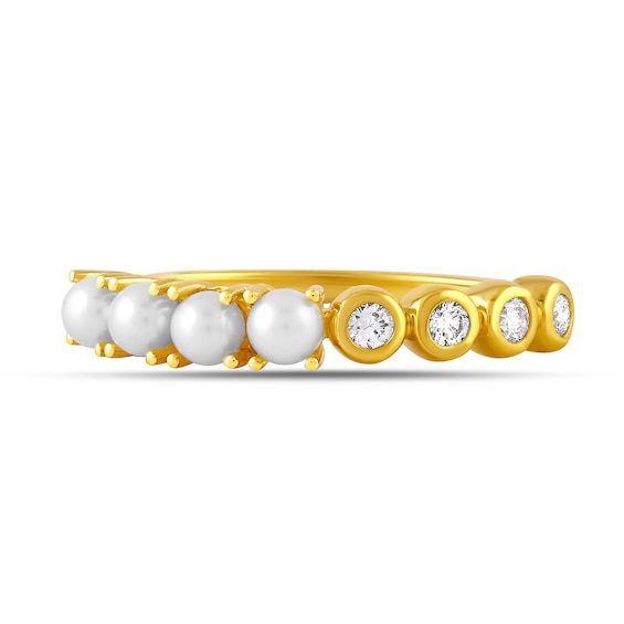 Freshwater Cultured Pearl and 1/10 CT. T.w. Certified Lab-Grown Diamond Ring in Sterling Silver with 24K Gold Vermeil