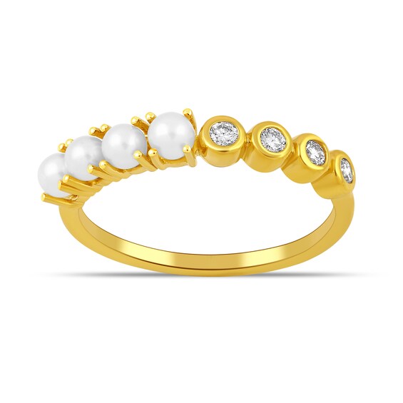 Freshwater Cultured Pearl and 1/10 CT. T.w. Certified Lab-Grown Diamond Ring in Sterling Silver with 24K Gold Vermeil