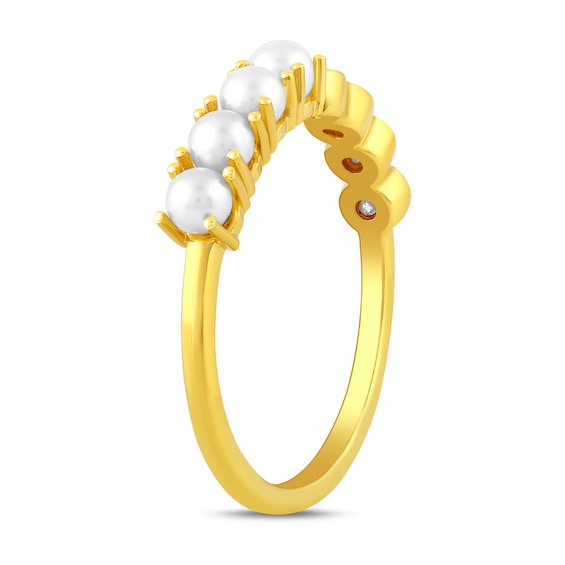 Freshwater Cultured Pearl and 1/10 CT. T.w. Certified Lab-Grown Diamond Ring in Sterling Silver with 24K Gold Vermeil