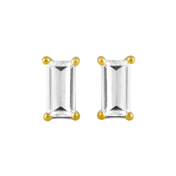 Baguette-Cut White Lab-Created Sapphire Solitaire Stud Earrings in Sterling Silver with 24K Gold Vermeil