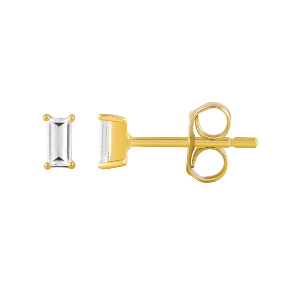 Baguette-Cut White Lab-Created Sapphire Solitaire Stud Earrings in Sterling Silver with 24K Gold Vermeil