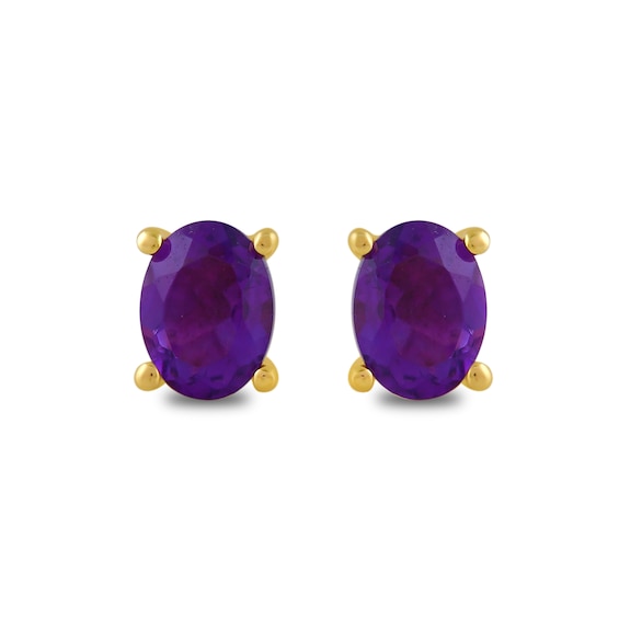 Oval Amethyst Solitaire Stud Earrings in Sterling Silver with 24K Gold Vermeil