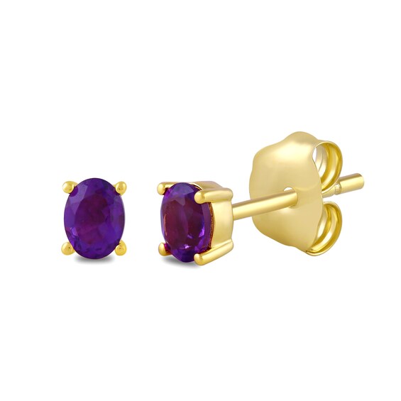 Oval Amethyst Solitaire Stud Earrings in Sterling Silver with 24K Gold Vermeil