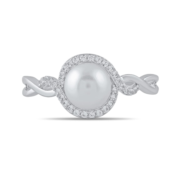 Freshwater Cultured Pearl and White Lab-Created Sapphire Pendant, Ring, Earrings and Bracelet Set in Sterling Silver
