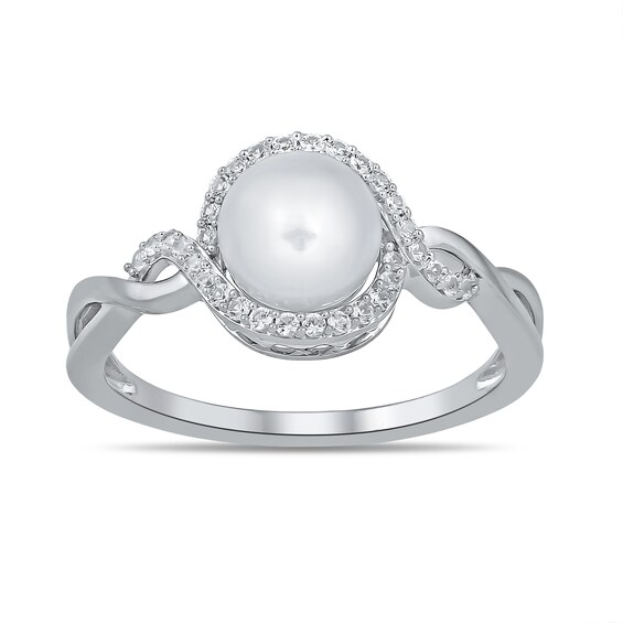 Freshwater Cultured Pearl and White Lab-Created Sapphire Pendant, Ring, Earrings and Bracelet Set in Sterling Silver