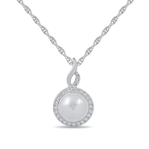 Freshwater Cultured Pearl and White Lab-Created Sapphire Pendant, Ring, Earrings and Bracelet Set in Sterling Silver