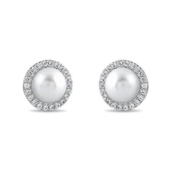 Freshwater Cultured Pearl and White Lab-Created Sapphire Pendant, Ring, Earrings and Bracelet Set in Sterling Silver