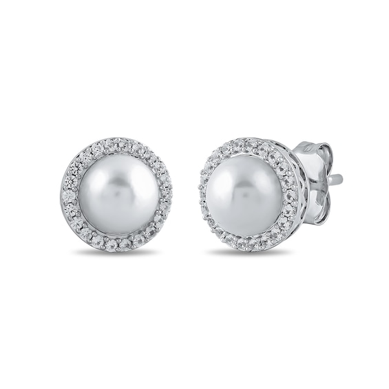 Freshwater Cultured Pearl and White Lab-Created Sapphire Pendant, Ring, Earrings and Bracelet Set in Sterling Silver