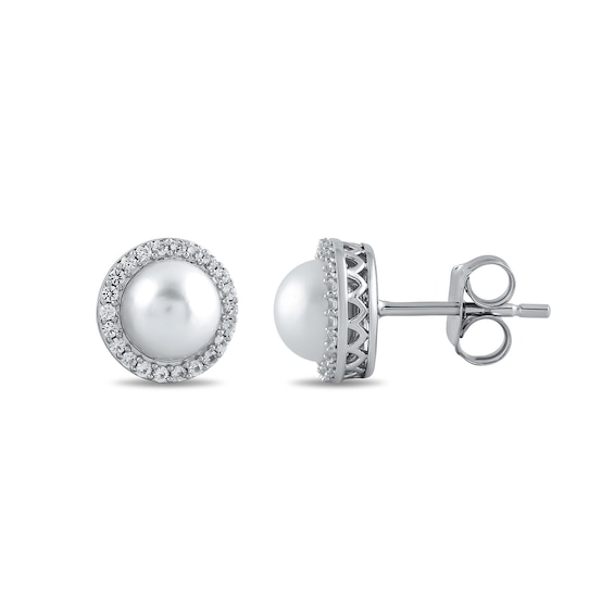 Freshwater Cultured Pearl and White Lab-Created Sapphire Pendant, Ring, Earrings and Bracelet Set in Sterling Silver
