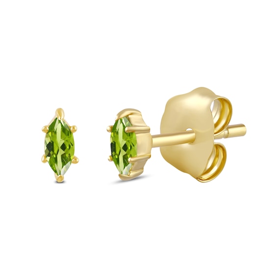 Marquise-Cut Peridot Solitaire Stud Earrings in Sterling Silver with 24K Gold Vermeil