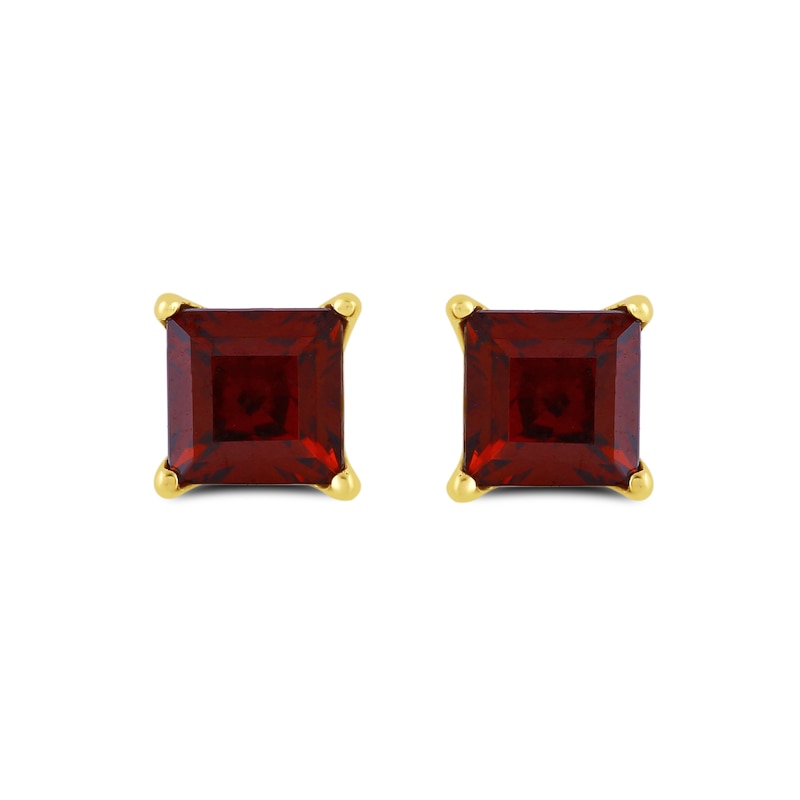 Main Image 1 of 4.0mm Princess-Cut Garnet Solitaire Stud Earrings in Sterling Silver with 24K Gold Vermeil