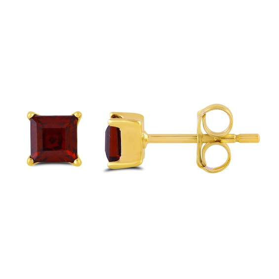 4.0mm Princess-Cut Garnet Solitaire Stud Earrings in Sterling Silver with 24K Gold Vermeil