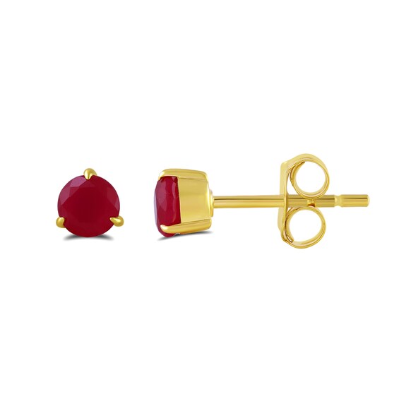 4.0mm Lab-Created Ruby Solitaire Stud Earrings in Sterling Silver with 24K Gold Vermeil