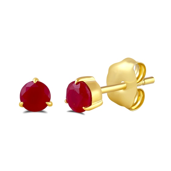 4.0mm Lab-Created Ruby Solitaire Stud Earrings in Sterling Silver with 24K Gold Vermeil