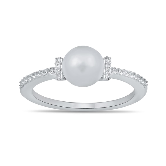 Freshwater Cultured Pearl and White Lab-Created Sapphire Pendant, Ring, Earrings and Bracelet Set in Sterling Silver