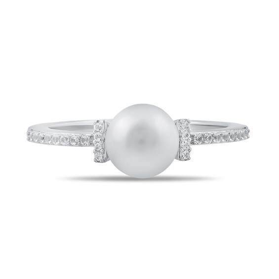 Freshwater Cultured Pearl and White Lab-Created Sapphire Pendant, Ring, Earrings and Bracelet Set in Sterling Silver