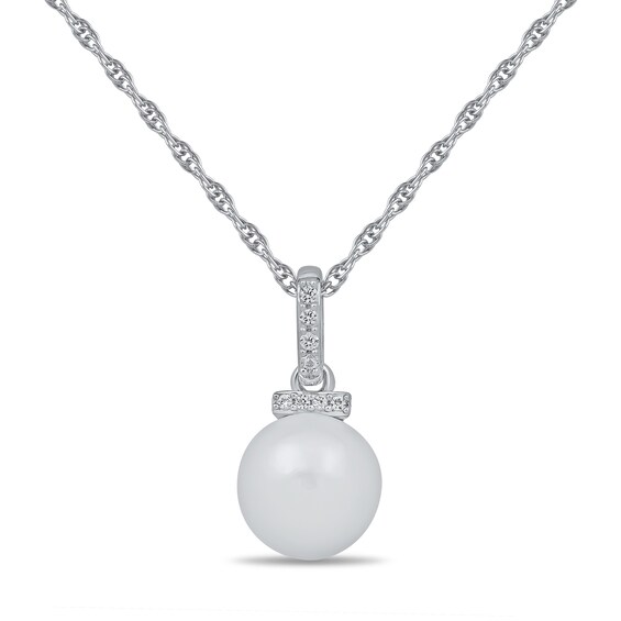 Freshwater Cultured Pearl and White Lab-Created Sapphire Pendant, Ring, Earrings and Bracelet Set in Sterling Silver