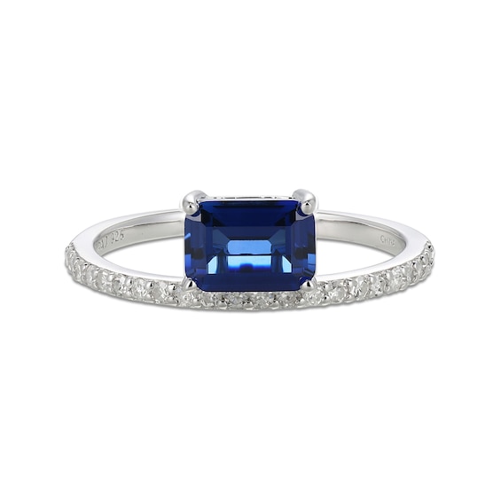 Emerald-Cut Blue Lab-Created Sapphire and 1/5 CT. T.w. Certified Lab-Grown Diamond Ring in Sterling Silver (I/Si2)