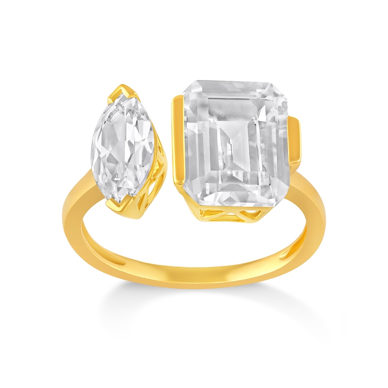 Main Image 1 of Marquise- and Emerald-Cut White Sapphire Toi et Moi Fashion Ring in Sterling Silver with 14K Gold Plate