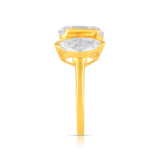 Marquise- and Emerald-Cut White Sapphire Toi et Moi Fashion Ring in Sterling Silver with 14K Gold Plate