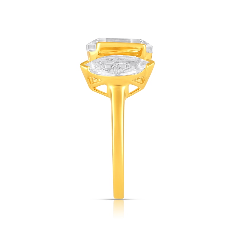 Main Image 2 of Marquise- and Emerald-Cut White Sapphire Toi et Moi Fashion Ring in Sterling Silver with 14K Gold Plate