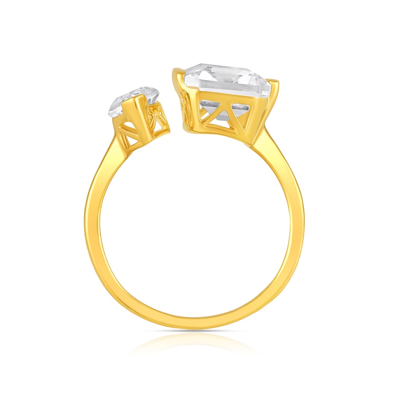 Main Image 3 of Marquise- and Emerald-Cut White Sapphire Toi et Moi Fashion Ring in Sterling Silver with 14K Gold Plate