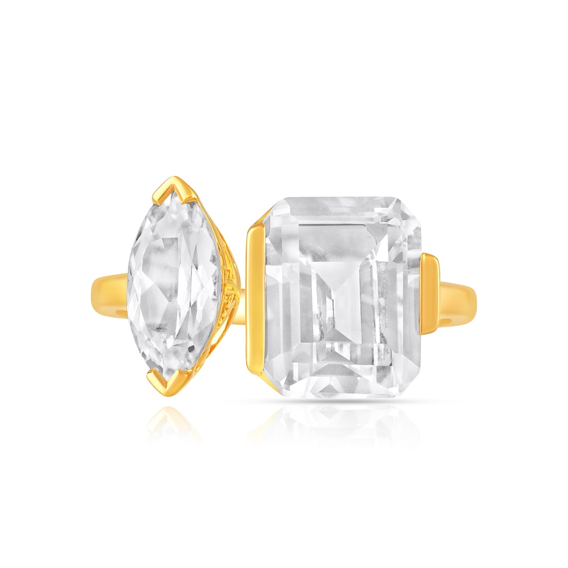 Main Image 4 of Marquise- and Emerald-Cut White Sapphire Toi et Moi Fashion Ring in Sterling Silver with 14K Gold Plate