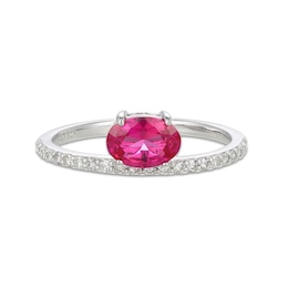 Oval Lab-Created Ruby and 1/5 CT. T.W. Certified Lab-Grown Diamond Ring in Sterling Silver (I/SI2)