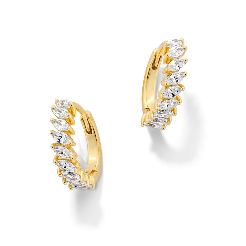 Main Image 1 of 3/4 CT. T.W. Marquise-Cut Certified Lab-Grown Diamond Hoop Earrings in Sterling Silver with 18K Gold Plate (F/VS2)